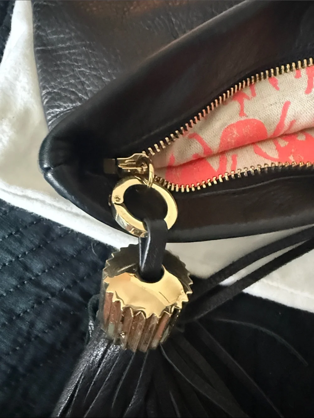 India Hicks Black Leather Foldover Clutch with Tassel